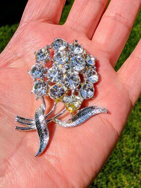 Floral Brooch with Large Crystal Stones  - Vintage